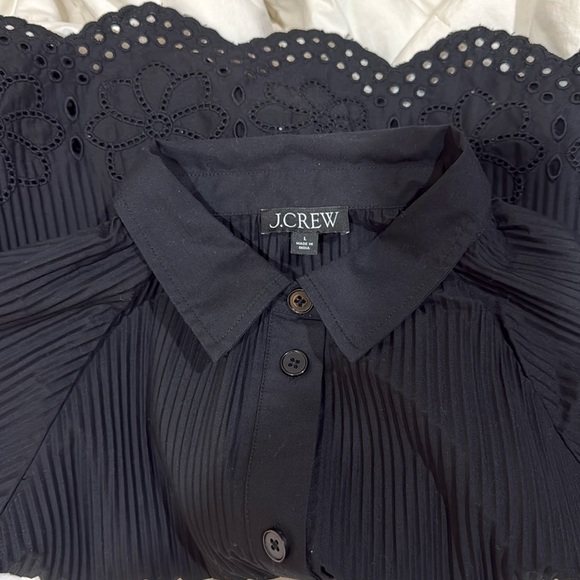 J Crew pleated eyelet trim shirt in Cotton Poplin NWOT - Picture 5 of 6